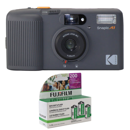 Kodak Snapic A1 35mm Film Camera (Rhino Gray) + 200 Color Negative Film - 3 Pack