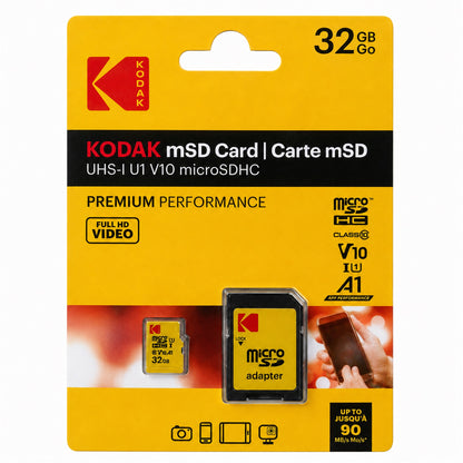 Kodak 32GB Premium Performance microSDHC Memory Card Class 10 UHS-I U1 V10 A1 with SD Adapter