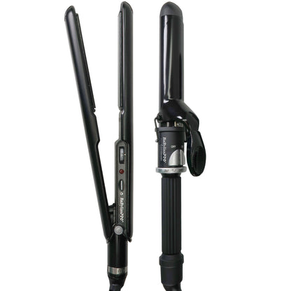 BaByliss Pro Portofino 2000 Watts Dryer Black #BPOR1 + Porcelain Ceramic Limited Edition Straightening Iron 1" and Spring Curling Iron 1¼" Styling Set