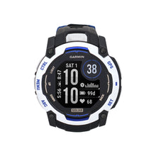 Garmin Instinct 3 Solar Rugged Outdoor GPS Smartwatch – 50 mm, Silicone Band (Whitestone with Black/Bolt Blue) + 3 Year Repair and Replace Protection Plan