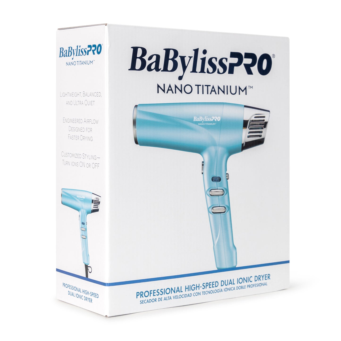 BaByliss Pro Nano Titanium High-Speed Dual Ionic Hair Dryer BNT9100 (Blue) + 1" Full-Size & 1" Compact Ultra-Thin Flat Iron Prepack BNTPP84