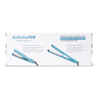 BaByliss Pro Nano Titanium 1" Full-Size & 1" Compact Ultra-Thin Flat Iron Prepack BNTPP84 + Barberology 10oz Spray Bottle + Professional Cutting Cape