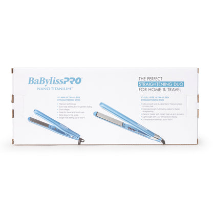 BaByliss Pro Nano Titanium 1" Ultra-Sleek Flat Iron & 3/4" Ultra-Sleek Straightener Prepack BNTPP93 + Spray Bottle
