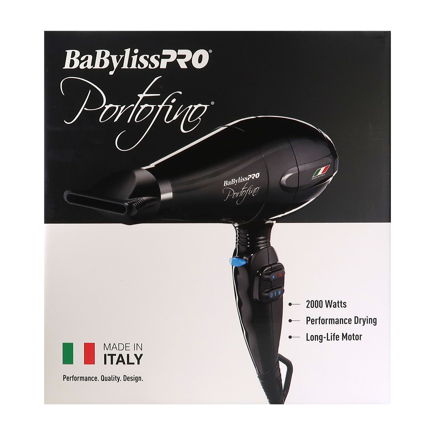 BaByliss Pro Portofino 2000 Watts Dryer Black #BPOR1 + Porcelain Ceramic Limited Edition Straightening Iron 1" and Spring Curling Iron 1¼" Styling Set