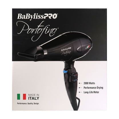 BaByliss Pro Portofino 2000 Watts Dryer Black #BPOR1 + Porcelain Ceramic Limited Edition Straightening Iron 1" and Spring Curling Iron 1¼" Styling Set