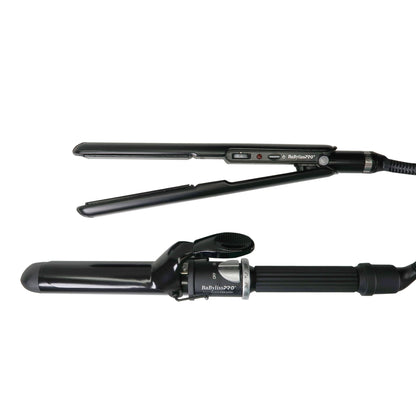 BaBylissPRO Rapido 2000 Watt Nano Titanium Italian Performance Lightest Professional Hair Dryer Black - #BRAP1 + BaByliss Pro Porcelain Ceramic Limited Edition Straightening Iron 1" and Spring Curling Iron 1¼" Styling Set #BPCPP6UC