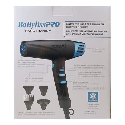 BaByliss Pro Limited-Edition Nano Titanium Professional High-Speed Dual Ionic Dryer Black & Blue #BNTMB9100 + BaByliss Pro Porcelain Ceramic Limited Edition Straightening Iron 1" and Spring Curling Iron 1¼" Styling Set #BPCPP6UC