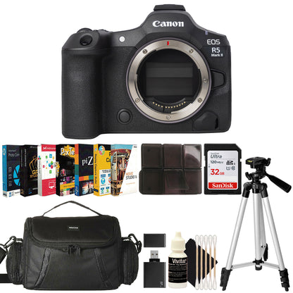 Canon EOS R5 Mark II Mirrorless Camera (Body Only) - Black + Vivitar 72mm Professional Multi-Coated Digital UV CPL FLD Camera Lens Filter Kit + Lens Cap + Lens Cap Holder + 3 Piece Cleaning Kit for All 72mm Lenses + Microfiber Cleaning Cloth + Memory Card