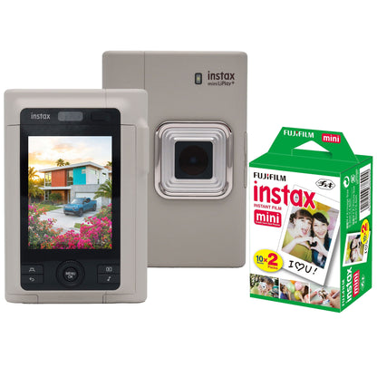 FUJIFILM instax mini LiPlay+ Hybrid Instant Camera - Sand Beige + 2x10 Film Mini Instax Film Pack