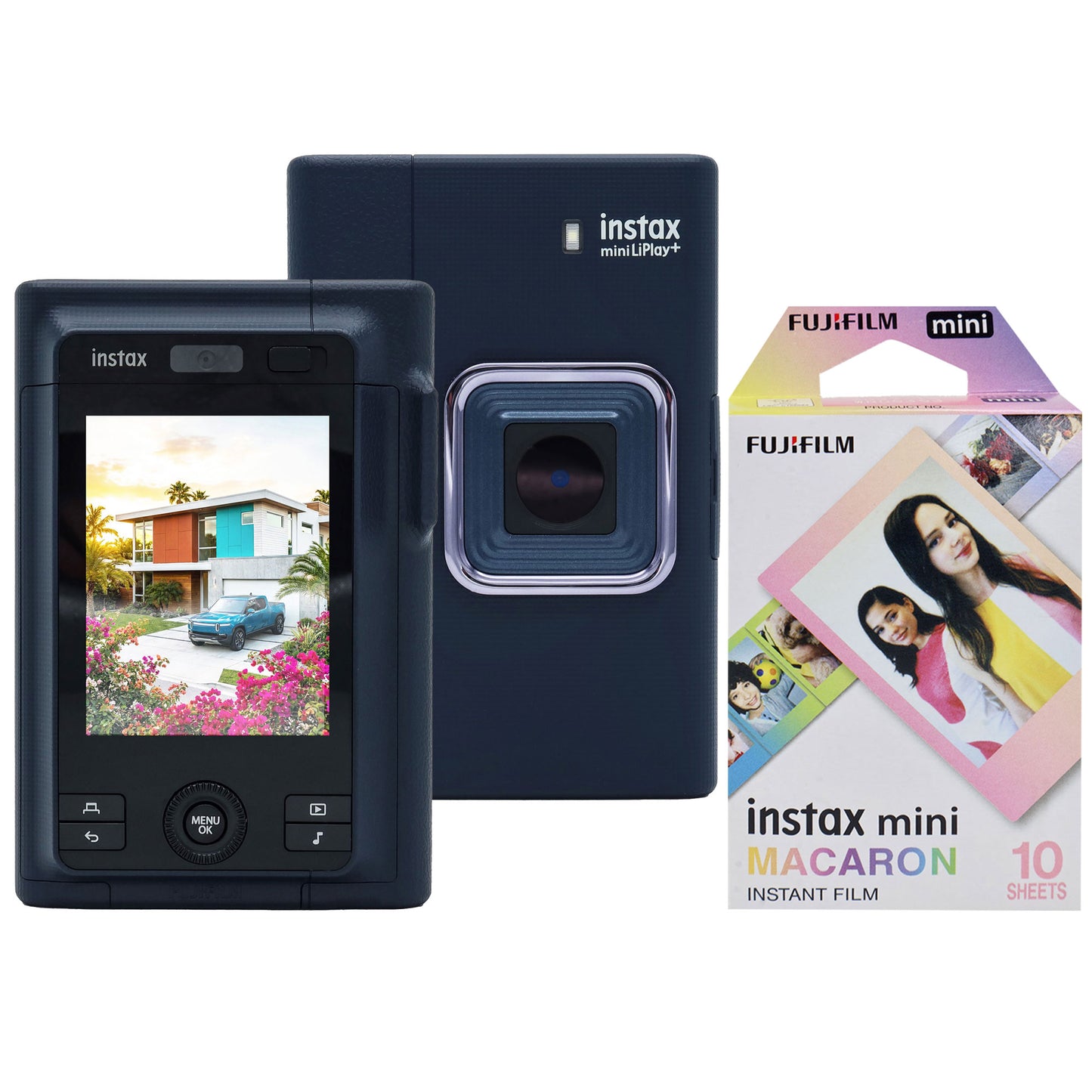 FUJIFILM instax mini LiPlay+ Hybrid Instant Camera - Midnight Blue with Instant Film (Macaron, 10 Exp)