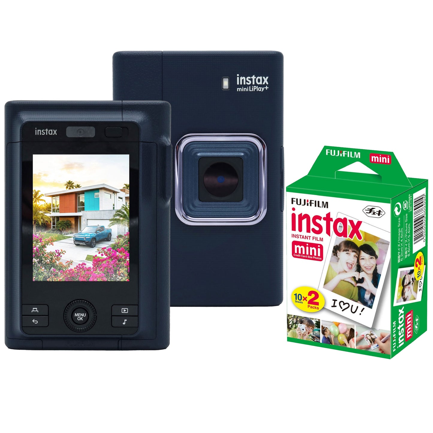 FUJIFILM instax mini LiPlay+ Hybrid Instant Camera - Midnight Blue with 2x10 Film Mini Instax Film Pack