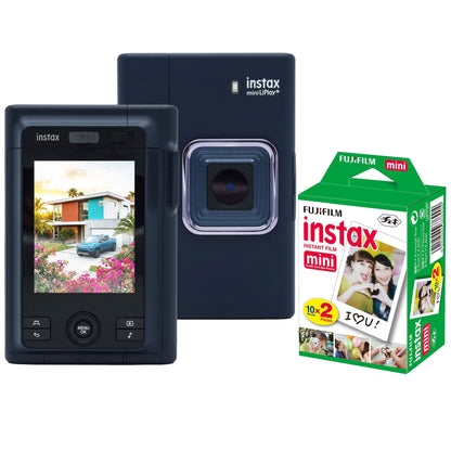 FUJIFILM instax mini LiPlay+ Hybrid Instant Camera - Midnight Blue with 2x10 Film Mini Instax Film Pack