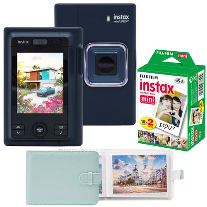 FUJIFILM instax mini LiPlay+ Hybrid Instant Camera - Midnight Blue with 2x10 Mini Instax Film Pack and Photo Album