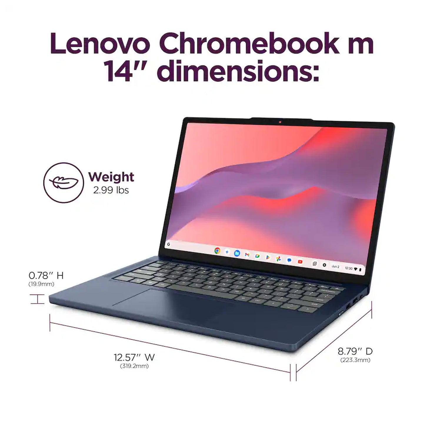 Lenovo IdeaPad Slim 3 Chromebook 14" 2K Touchscreen Laptop - MediaTek Kompanio 540 2025, 4GB Memory, 64GB eMMC (Cosmic Blue)