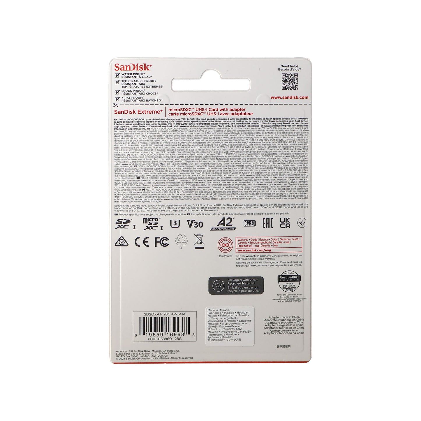 SanDisk Extreme 128GB microSDXC UHS-I Memory Card 190MB/s Read