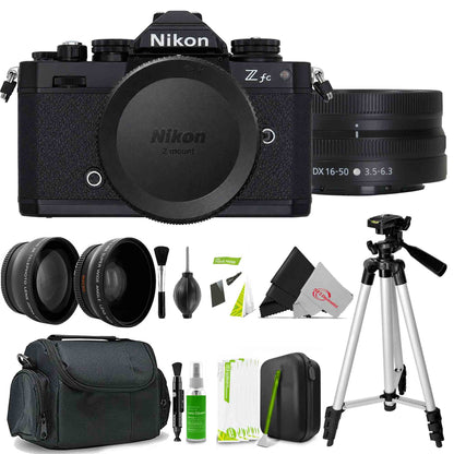 Nikon Z fc Mirrorless Camera Body - Black + Nikon NIKKOR Z DX 16-50mm f/3.5-6.3 VR Wide Angle Lens White Box + Wide Angle & Telephoto Lens Kit + Tripod + Camera Case + Wide Angle Macro Lens + Sensor Cleaning Kit