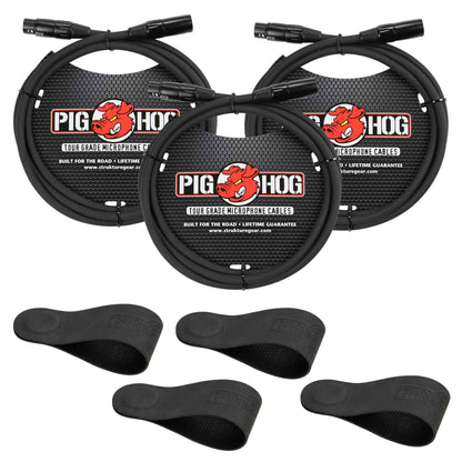 Pig Hog 8mm XLR Microphone Cable Male to Female 6 Ft Fully Balanced Premium Mic Cable - 5 Units + Pig Hog Magnetic Cable Organizer - 2 Pack
