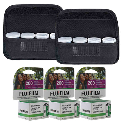 Fujifilm 200 Color Negative 35mm Film (36 Exposures) - 3 Pack (X3) + 35mm Film Roll Neoprene Storage Carrying Case Bag (x2)