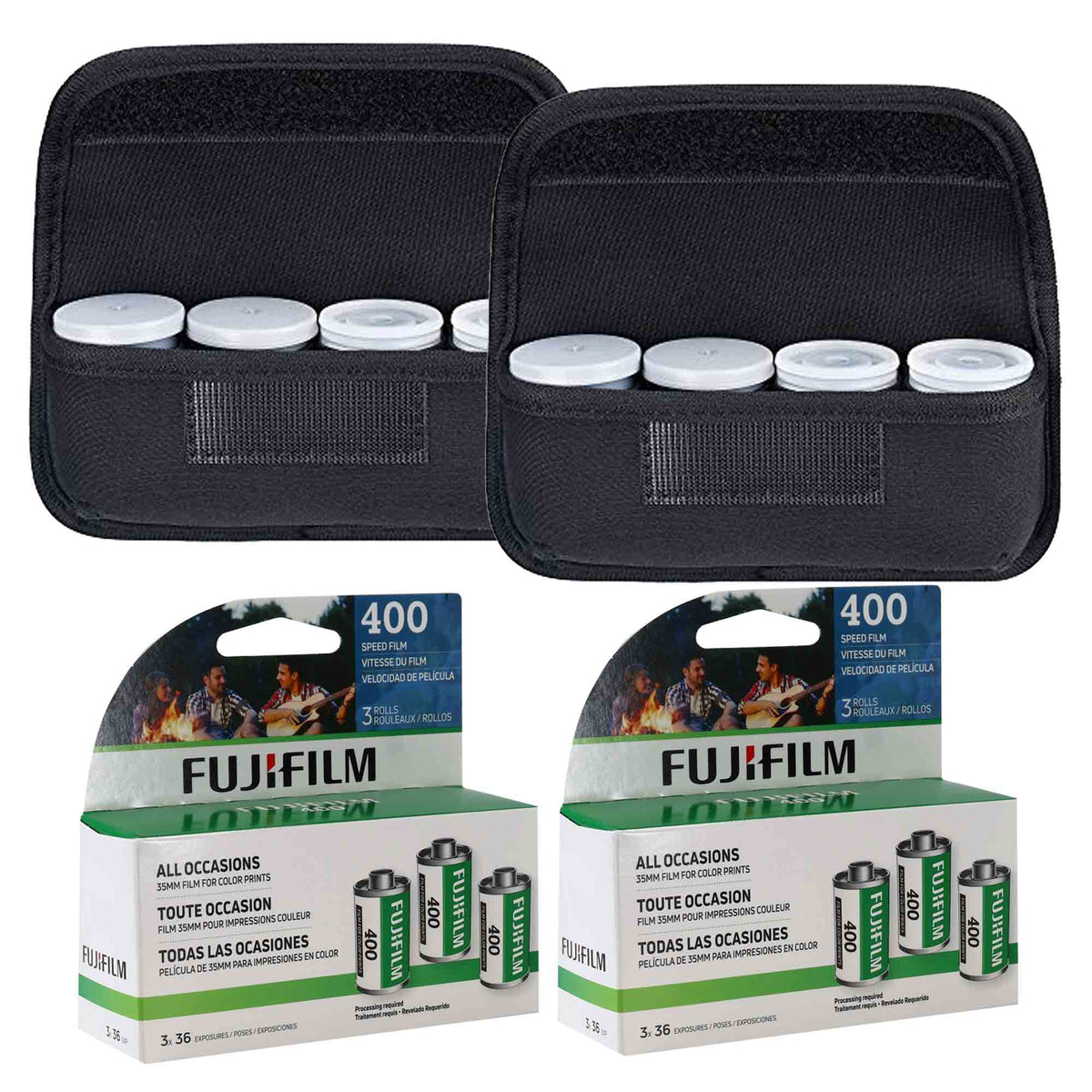 Fujifilm 400 Color Negative 35mm Film (36 Exposures) - 3 Pack (x2) + 35mm Roll Film Storage Carrying Case Bag with 4 Compartments (x2)