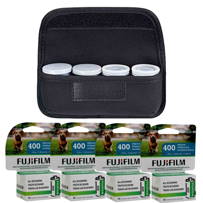 FUJIFILM 400 Color Negative Film (35mm Roll Film, 36 Exposures) x4 + 35mm Roll Film Storage Carrying Case Bag with 4 Compartments