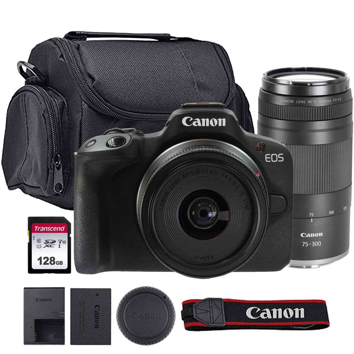 Canon EOS R50 Mirrorless Camera with RF-S 18-45mm f/4.5-6.3 IS STM Lens and RF 75-300mm f/4-5.6 Lens Basic Accessory Bundle