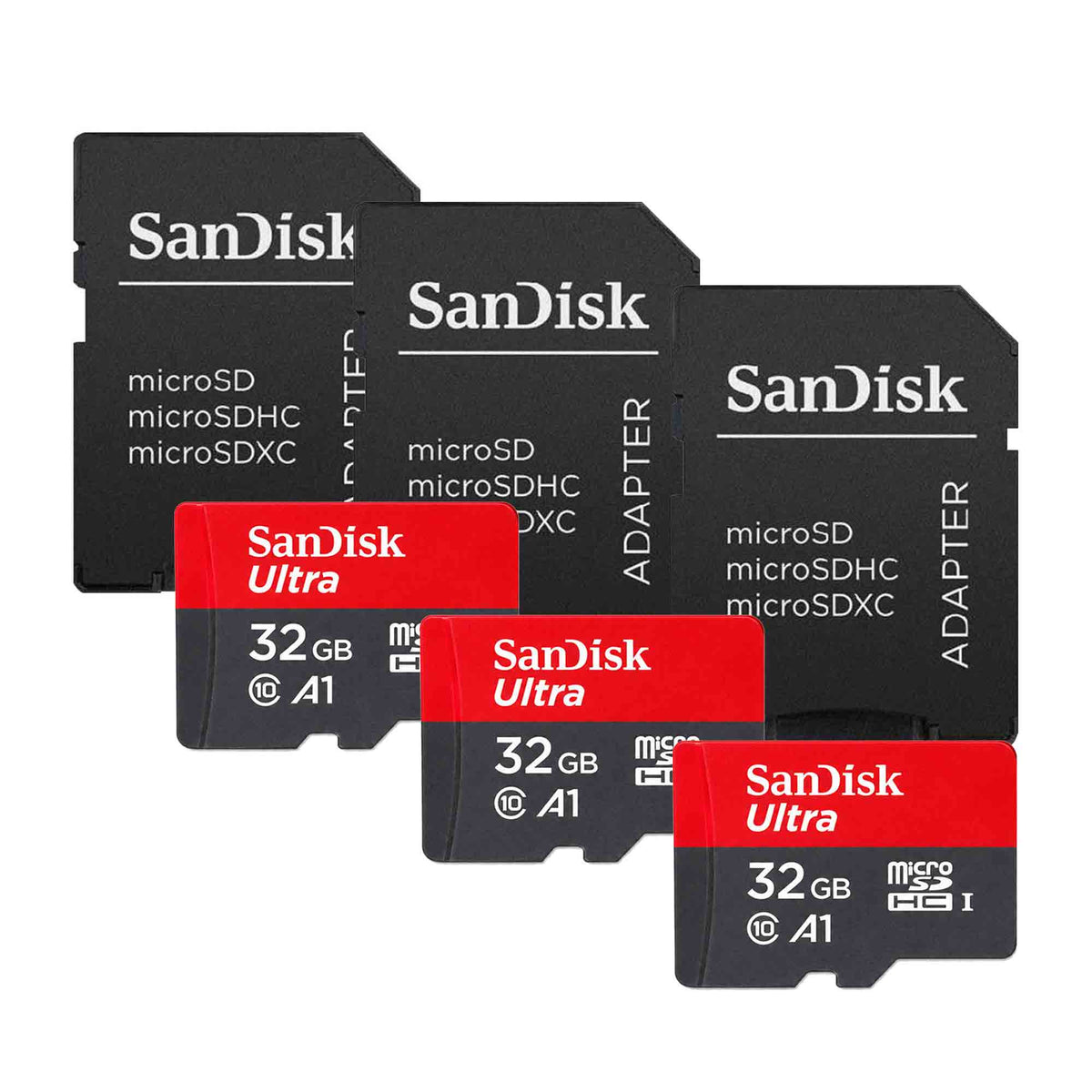 SanDisk Ultra 32GB microSDHC UHS-I Memory Card (x3) + SD Adapter (x3)