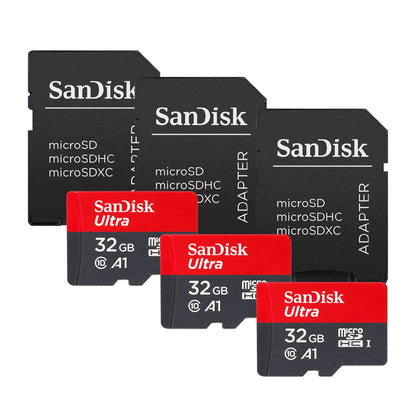 SanDisk Ultra 32GB microSDHC UHS-I Memory Card (x3) + SD Adapter (x3)