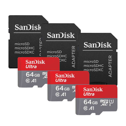SanDisk Ultra microSD 64GB 140MB/s Memory Card (x3) + SD Adapter (x3)