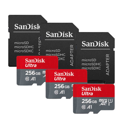 SanDisk Ultra 256GB microSDXC UHS-I Memory Card (x3) + SD Adapter (x3)