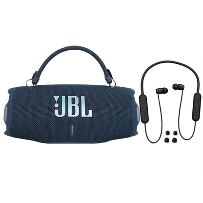 JBL Charge 6 Portable Waterproof Bluetooth Speaker (Blue) + Wireless In-Ear Headphones
