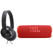 JBL Flip 7 Portable Waterproof Bluetooth Speaker (Red) + MDR-ZX110 On-Ear Wired Headphones (Black)