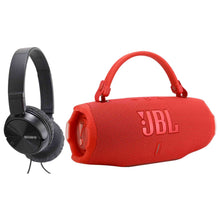 JBL Charge 6 Portable Waterproof Bluetooth Speaker (Red) + On-Ear Wired Headphones (Black)