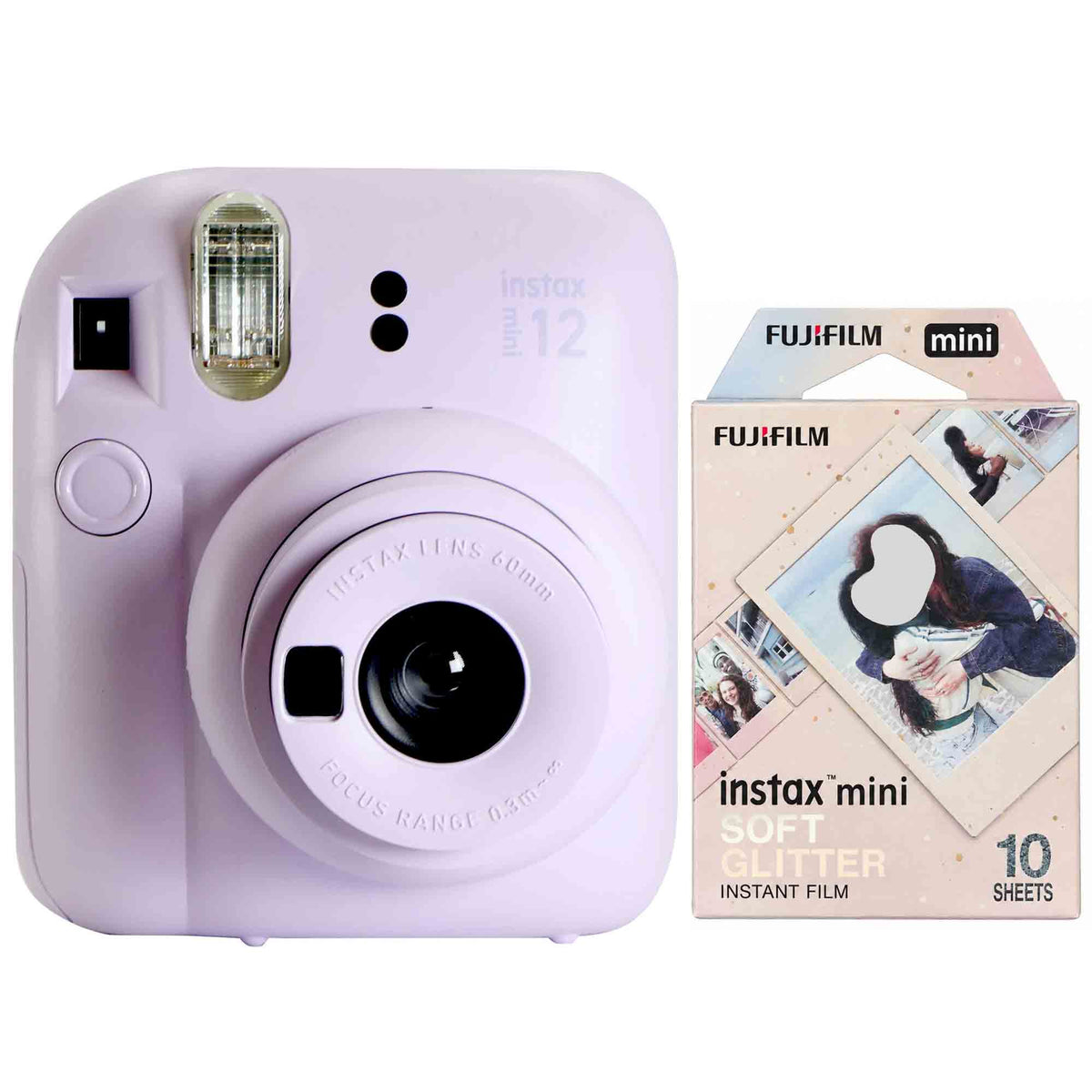 FUJIFILM INSTAX MINI 12 Instant Film Camera (Lilac Purple) + Instant Film (Soft Glitter, 10 Exposures)