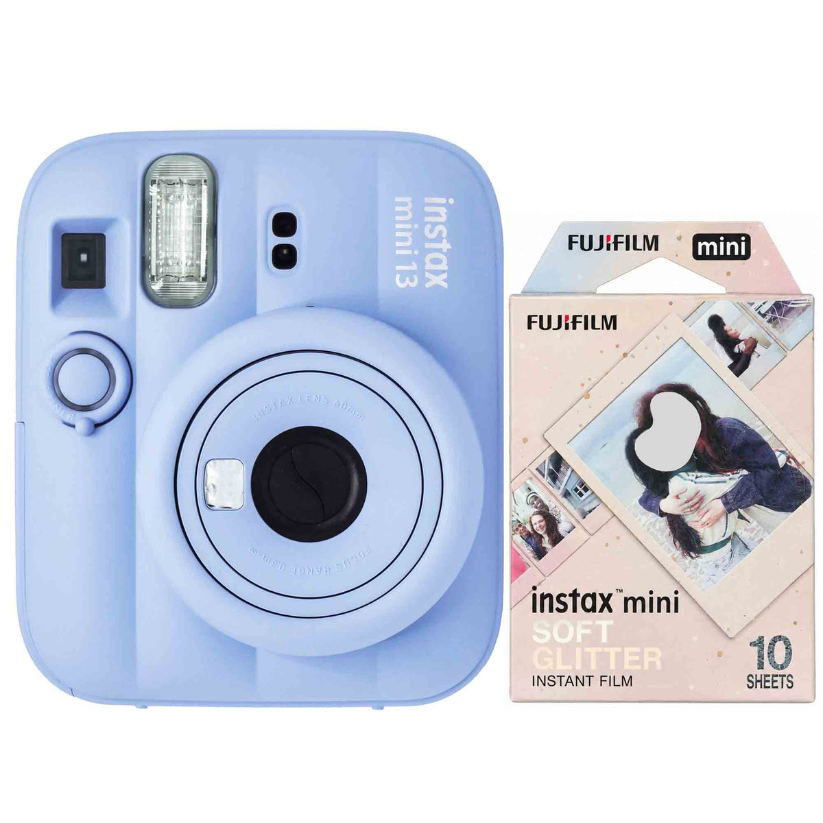 FUJIFILM INSTAX MINI 13 Instant Film Camera (Frost Blue) + Instant Film (Soft Glitter, 10 Exposures)