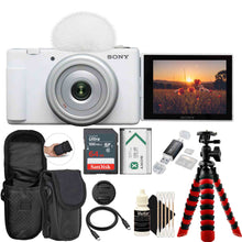 Sony ZV-1F Vlogging Camera for Content Creators and Vloggers (White) + SanDisk 64GB Ultra SDXC UHS I Memory Card + Spider Tripod + Camera Carrying Case + Cleaning Kit + USB SD Card Reader
