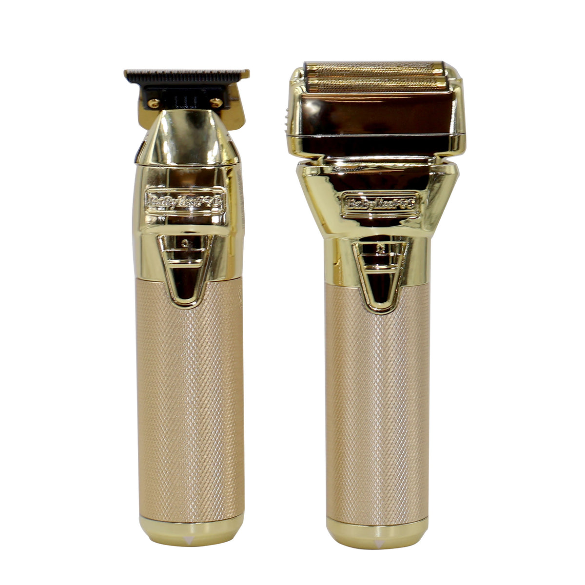 BaByliss Pro FXONE GOLDFX Limited Edition Prepack - Outlining Trimmer and Double Foil Stick Shaver (Gold) FX1FSTGPK + Clipper Grips 3-Pack + Professional Cutting Cape