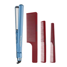 BaBylissPRO Nano Titanium 1" Ultra-Thin Straightening Iron T4072TUC + Barberology Comb Set (Clipper, Cutting, Taper Combs) - Red