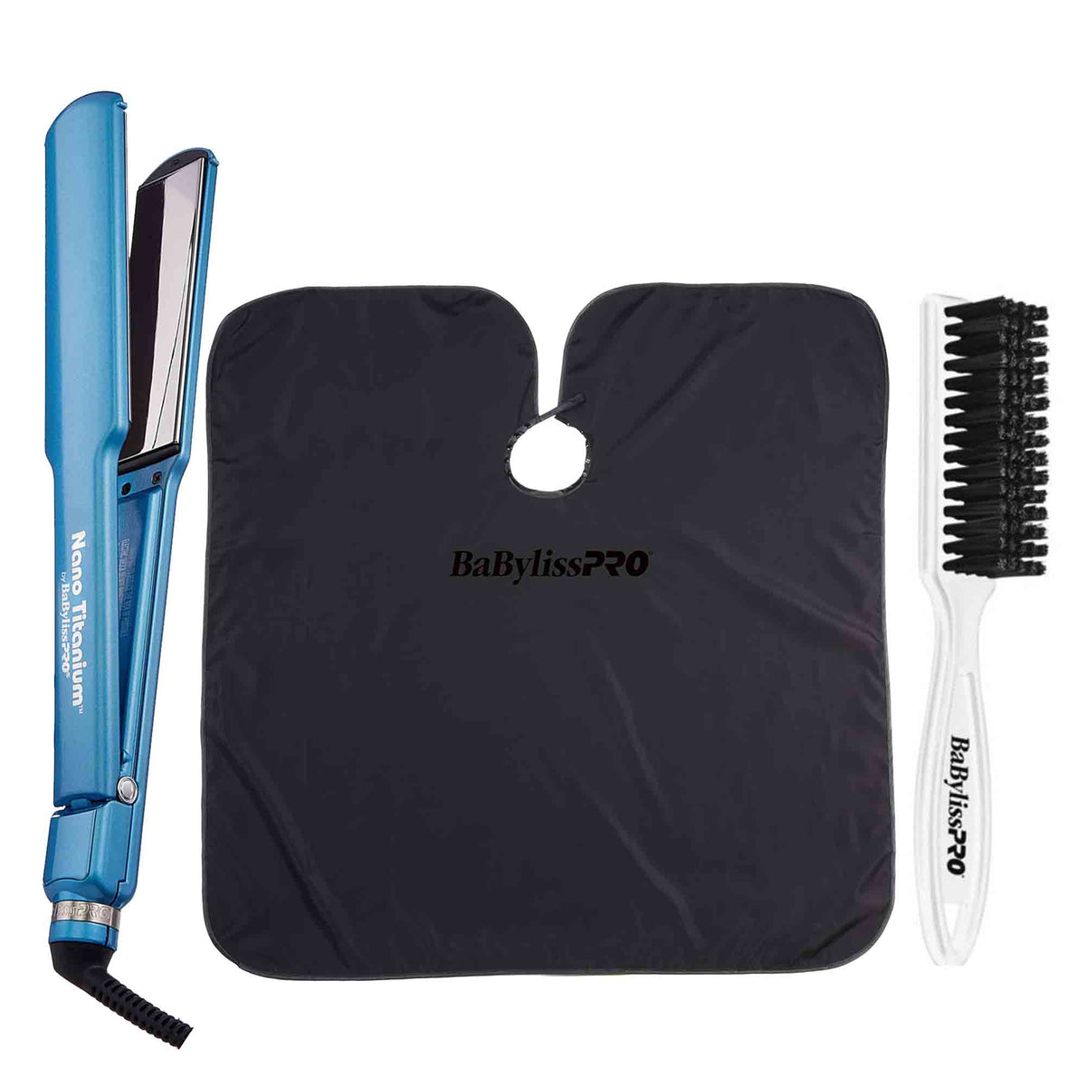 BaByliss Pro Nano Titanium 1½" Ultra Thin Straightener Flat Iron + BaByliss Pro Barberology Professional Cutting Cape BBCAPEMB + Fade Brush