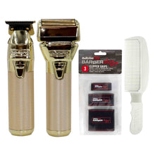 BaByliss Pro FXONE GoldFX Trimmer & Foil Shaver FX1FSTGTO + Clipper Grips 3-Pack + Flat Top Comb