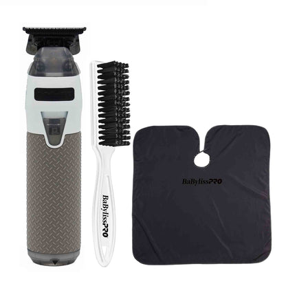 BaByliss Pro FXONE FrostByte Limited Edition Cordless Trimmer (White) FX799TW + Fade Brush - White + Cutting Cape