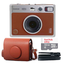 FUJIFILM INSTAX MINI EVO Hybrid Instant Camera (Brown) + SanDisk 32GB Ultra UHS-I microSDHC Memory Card with SD Adapter + Accessories Bundle
