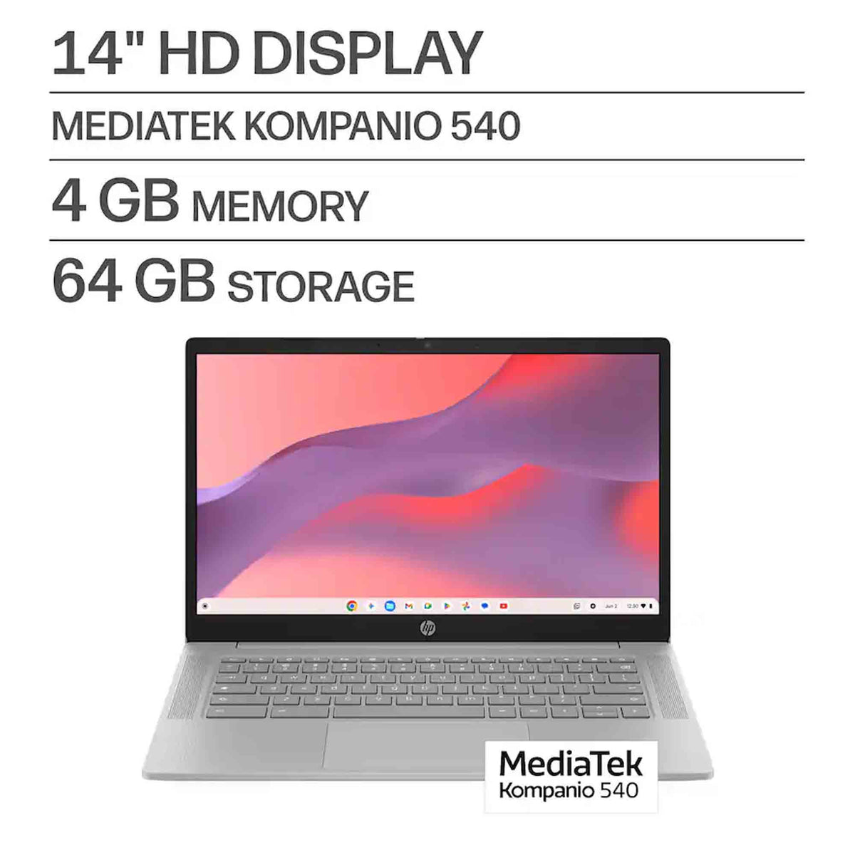 HP 14" Chromebook HD Laptop - MediaTek Kompanio 540 - 4GB Memory, 64GB eMMC (Modern Gray)