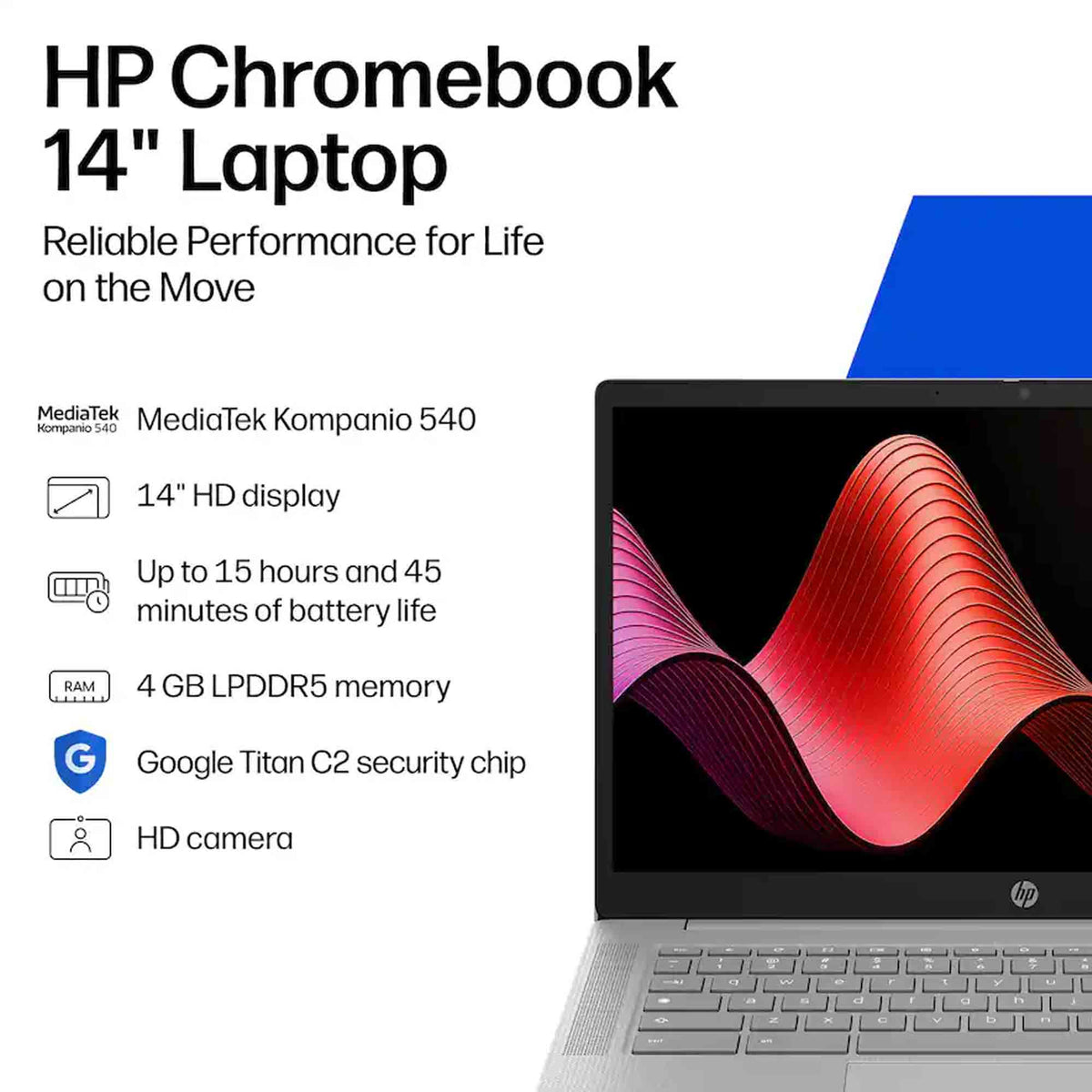 HP 14" Chromebook HD Laptop - MediaTek Kompanio 540 - 4GB Memory, 64GB eMMC (Modern Gray)