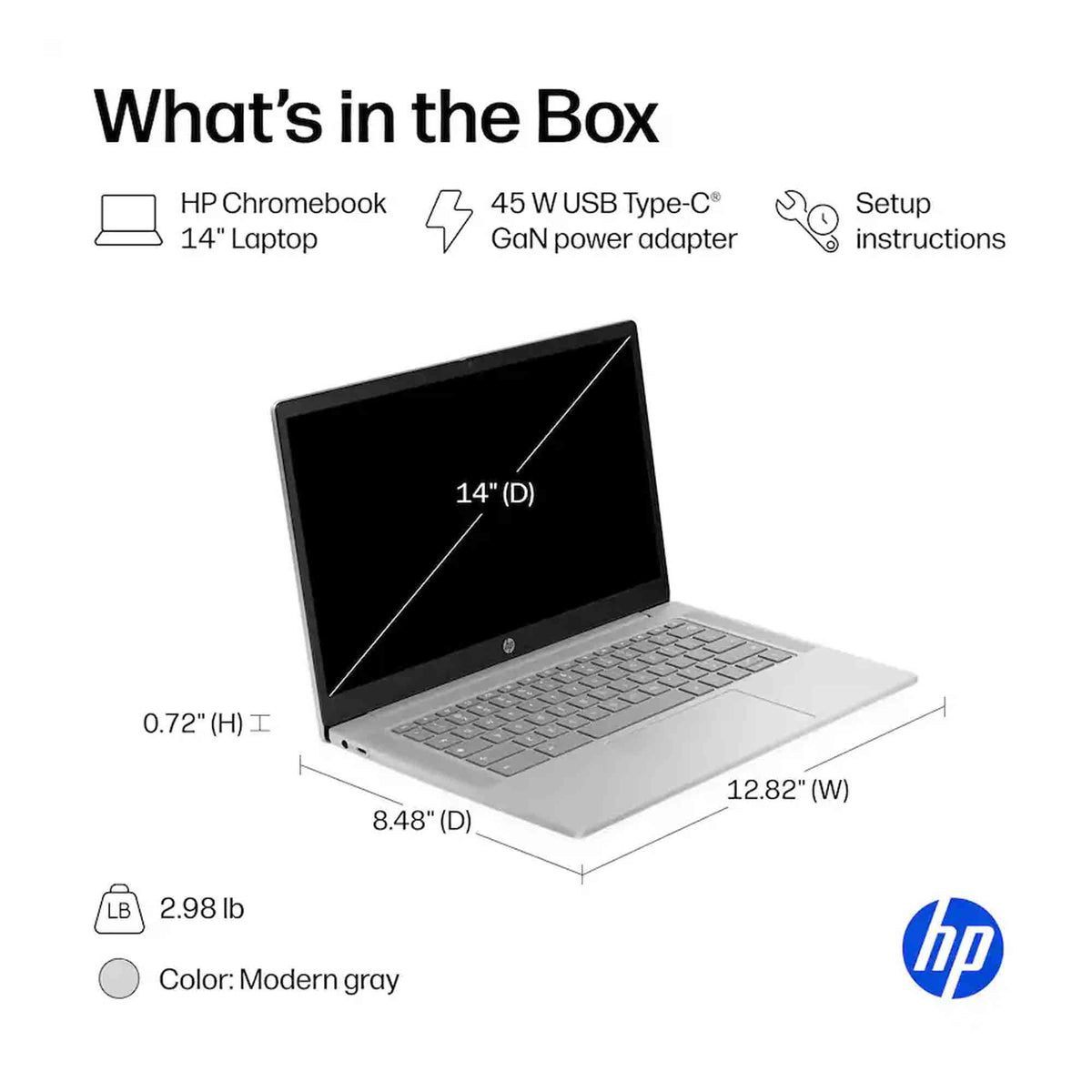 HP 14" Chromebook HD Laptop - MediaTek Kompanio 540 - 4GB Memory, 64GB eMMC (Modern Gray)