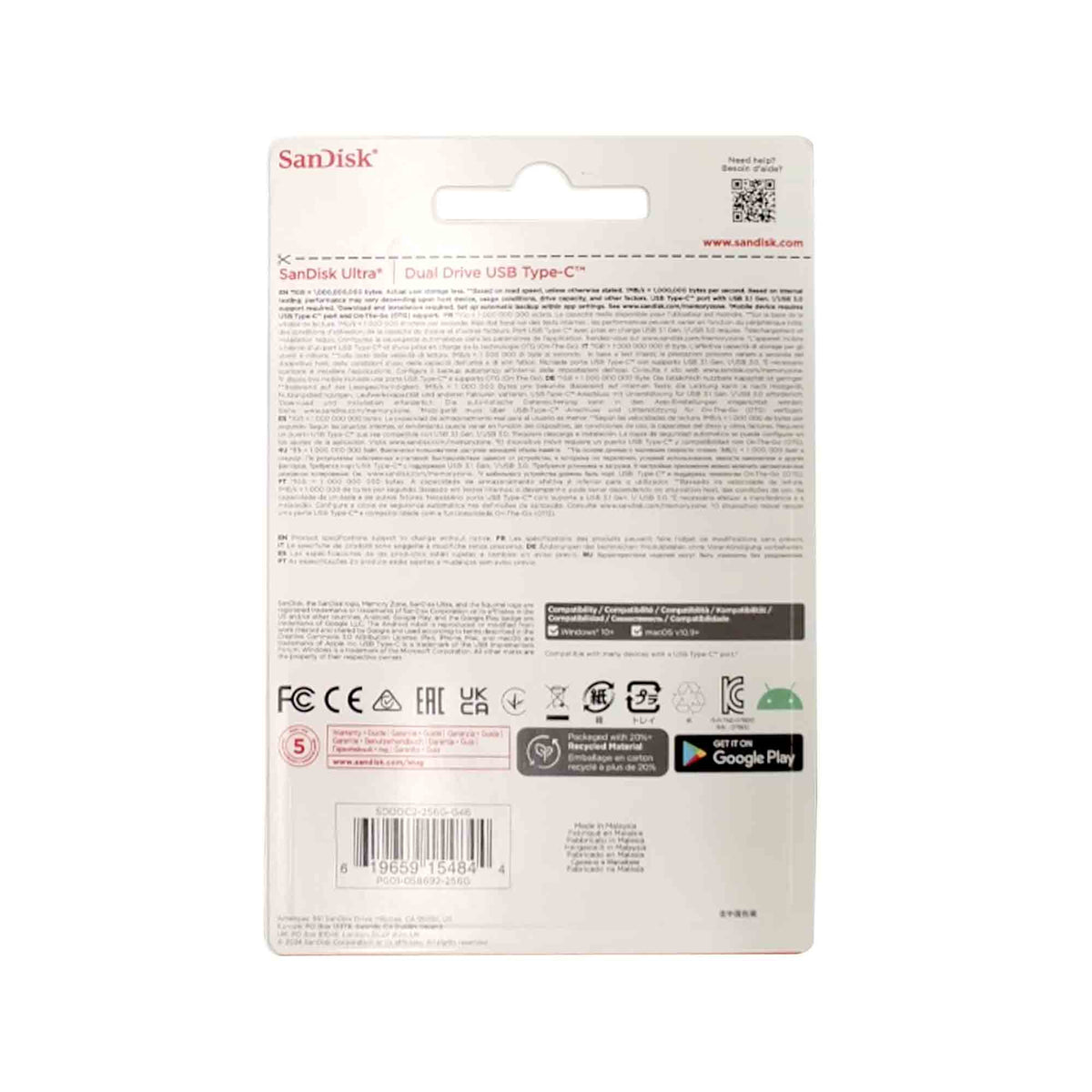 SanDisk Ultra Dual Drive USB Type-C 256GB Flash Drive (SDDDC2-256G-G46)