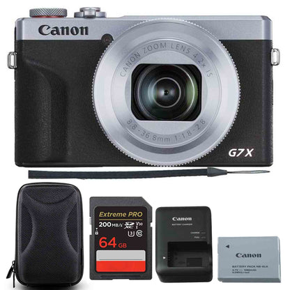 Canon Powershot G7X Mark III (SILVER) + Sandisk 64GB Extreme PRO SDXC UHS-I Memory Card + Hard Shell Camera Case