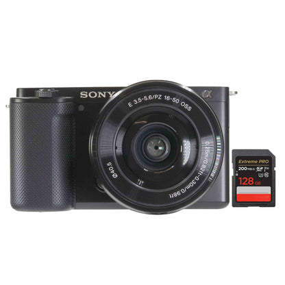Sony ZV-E10 Mirrorless Camera Body Only (Black) + Sony E PZ 16-50mm f/3.5-5.6 OSS II Lens (Sony E, Black) + SanDisk Extreme Pro 128GB Memory Card