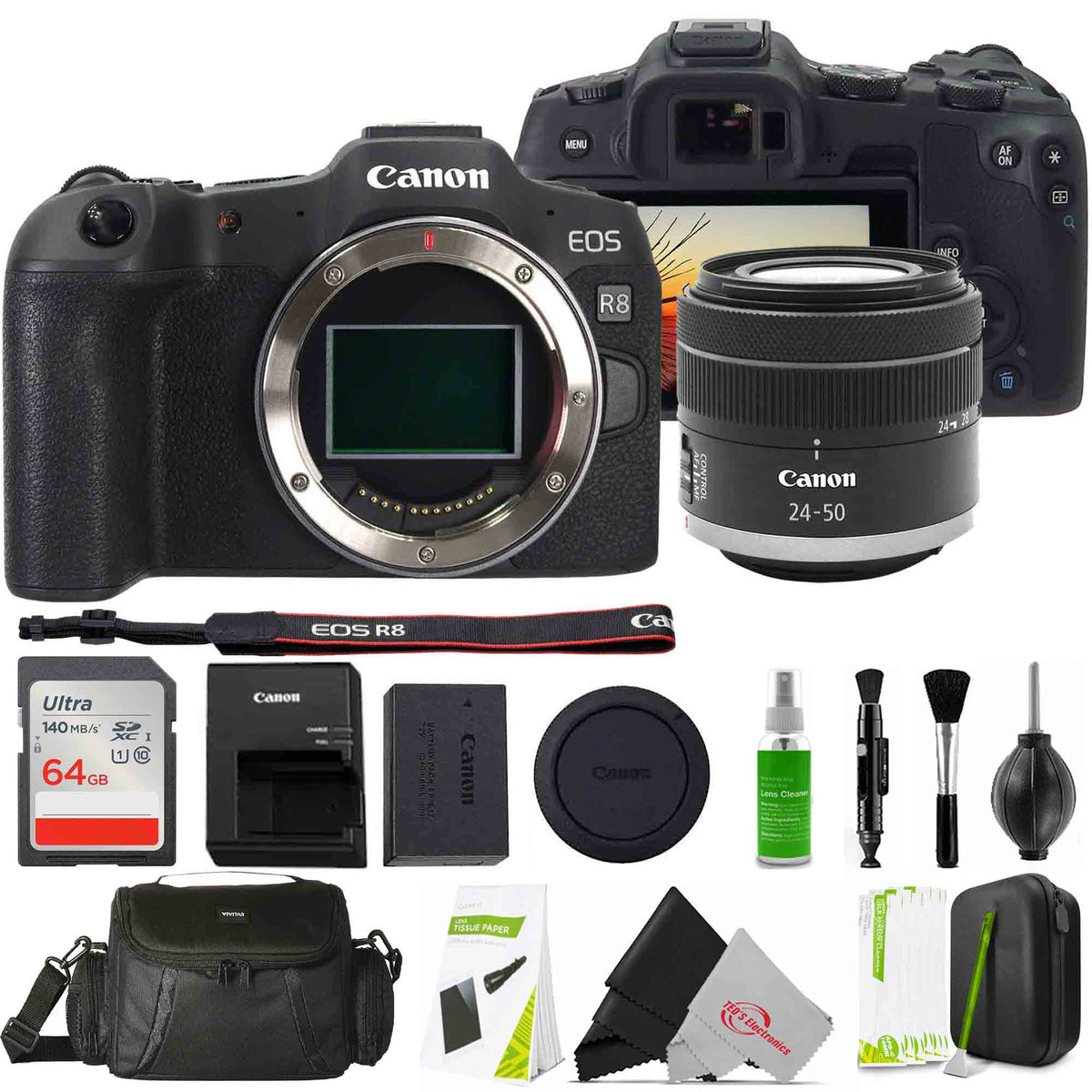 Canon EOS R8 Mirrorless Camera with RF 24-50mm f/4.5-6.3 IS STM Lens Bundle