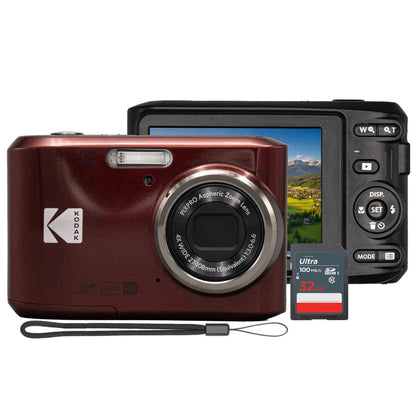 Kodak Pixpro FZ45 Portable 16MP Digital Camera (Red) + 32GB Memory Card