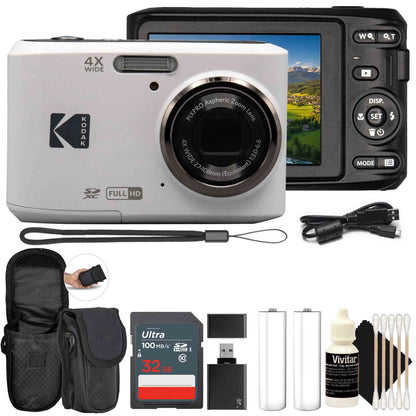 Kodak Pixpro FZ45 Portable 16MP Digital Camera (White) + SanDisk 32GB SDHC Ultra 100MB/s + Memory Card Reader + Neoprene Camera Case + Cleaning Kit